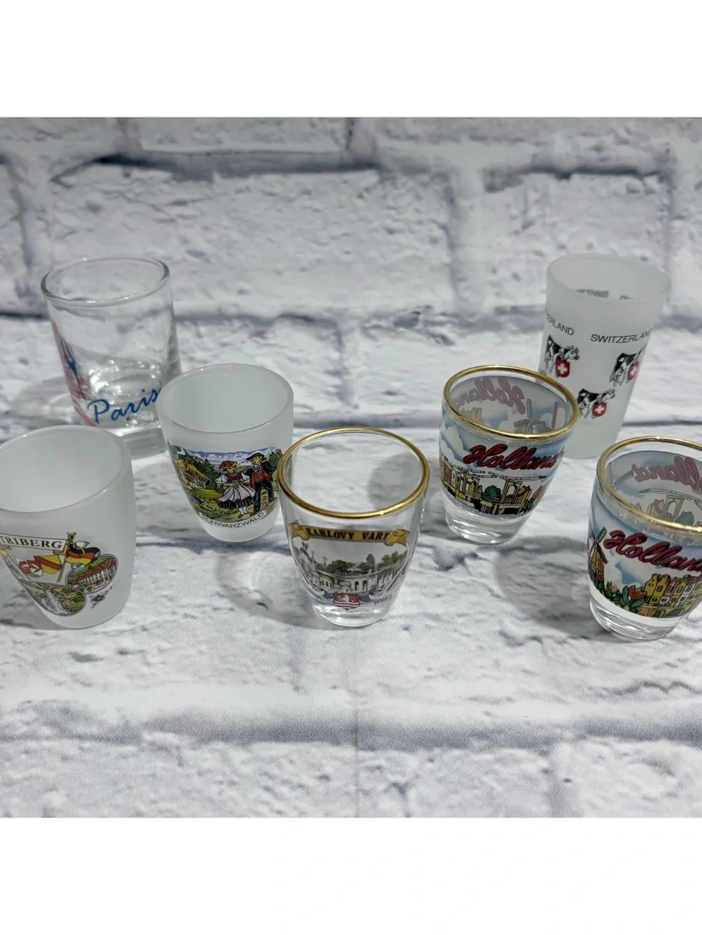 Holland, Switzerland, Paris, Germany, Czech Republic collectible shot glasses